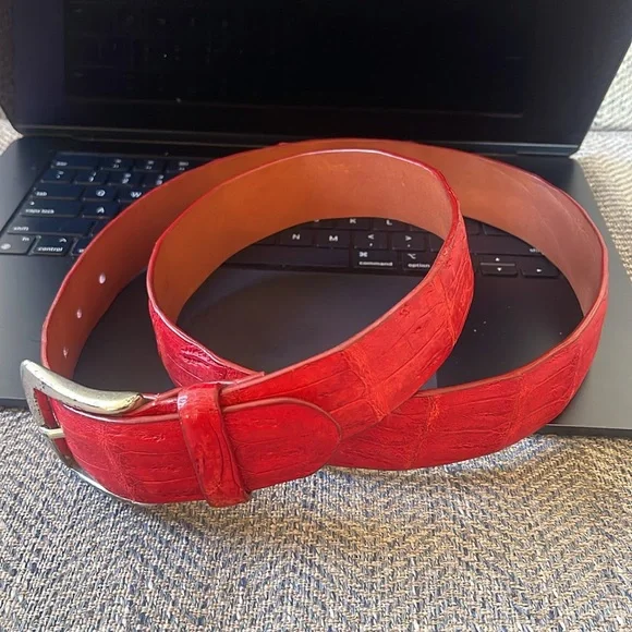Peter Millar Red Croc Embossed Leather Belt Size: 40